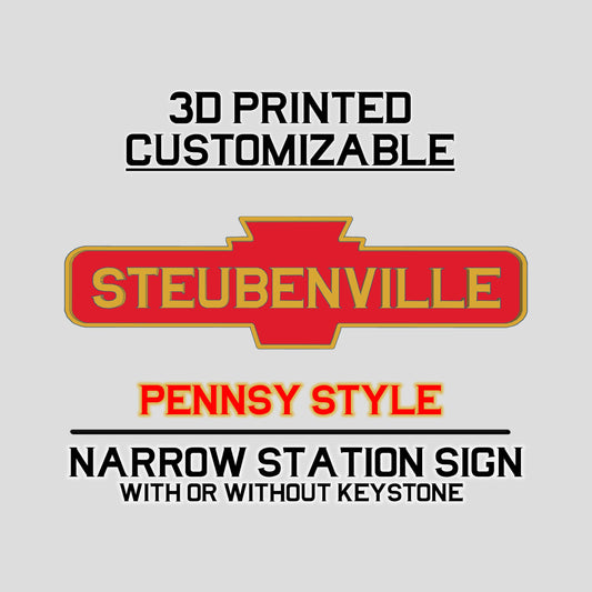 Pennsy Narrow Station Sign – Customizable 3D Printed Railroad Plaque