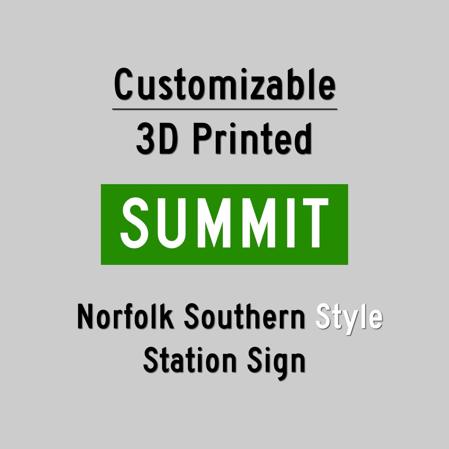 Norfolk Southern Style Station Sign – Customizable 3D Printed Railroad Plaque