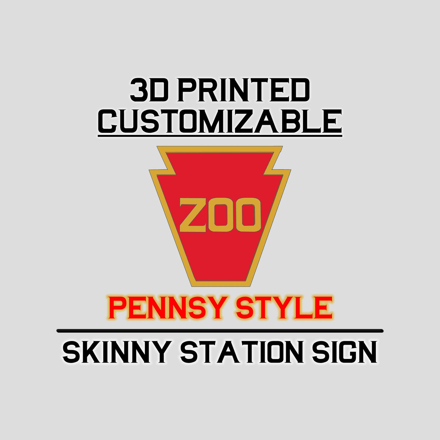 Pennsy Style Skinny Station Sign β Customizable 3D Printed Railroad Plaque