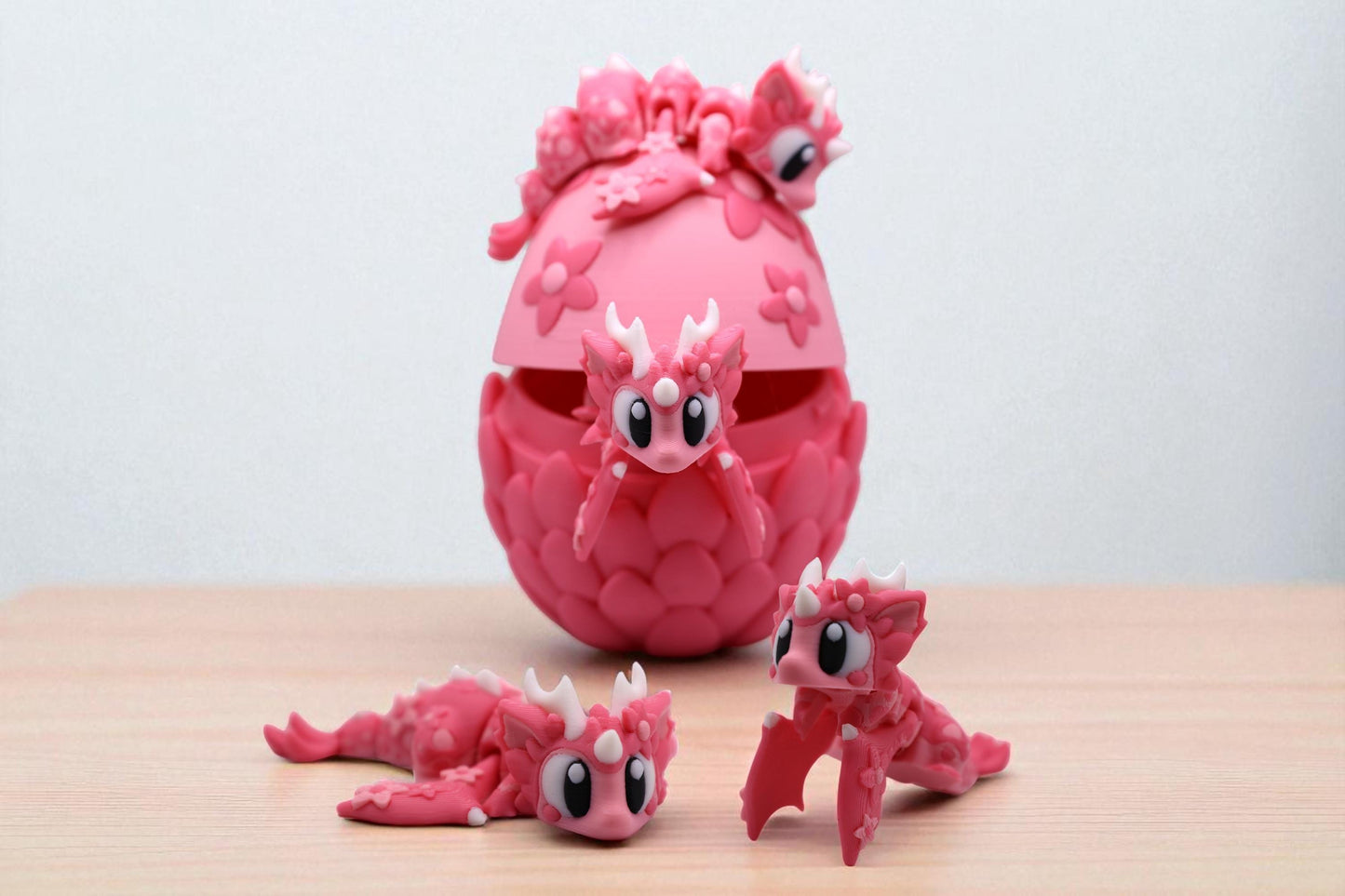 Cherry Blossom Dragon and Egg - Cute 3D Printed Articulated Fidget Toy