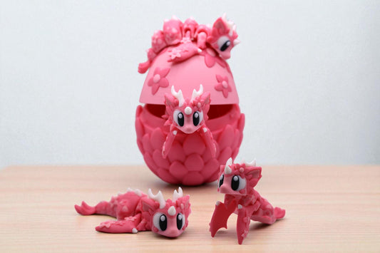 Cherry Blossom Dragon and Egg - Cute 3D Printed Articulated Fidget Toy