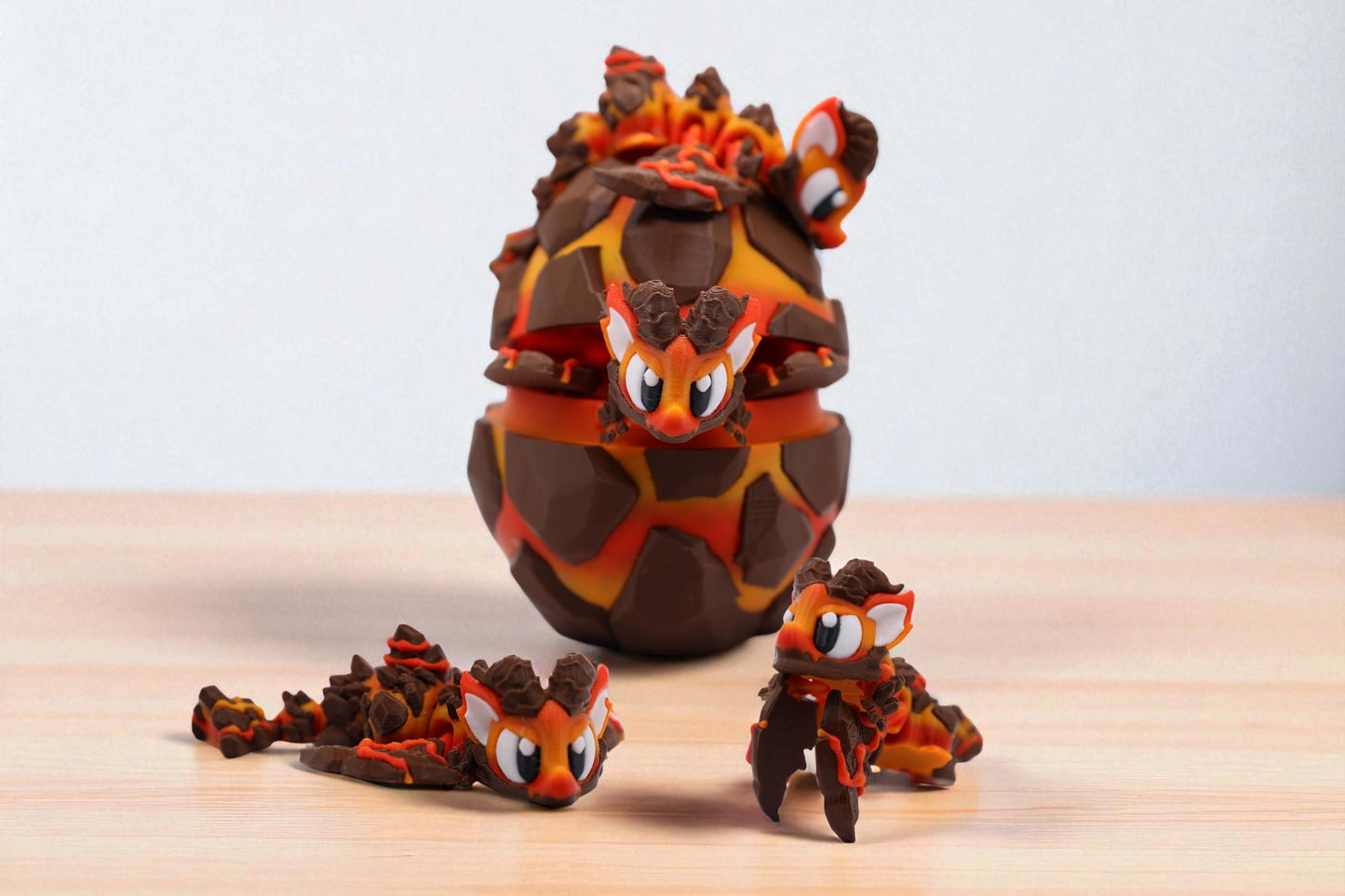 Lava Dragon and Egg - Cute 3D Printed Articulated Fidget Toy
