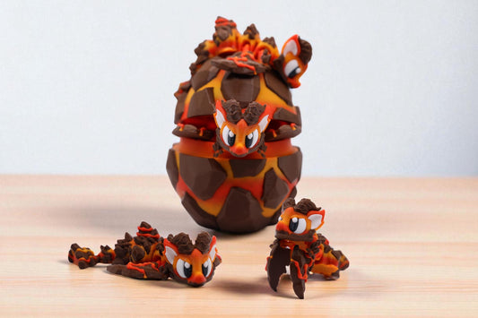 Lava Dragon and Egg - Cute 3D Printed Articulated Fidget Toy