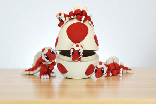Baby Spinosaurus and Egg | Articulated Dino Fidget Toy | Red Dinosaur Gift or Decor | Cute Collectible | Multiple Colors