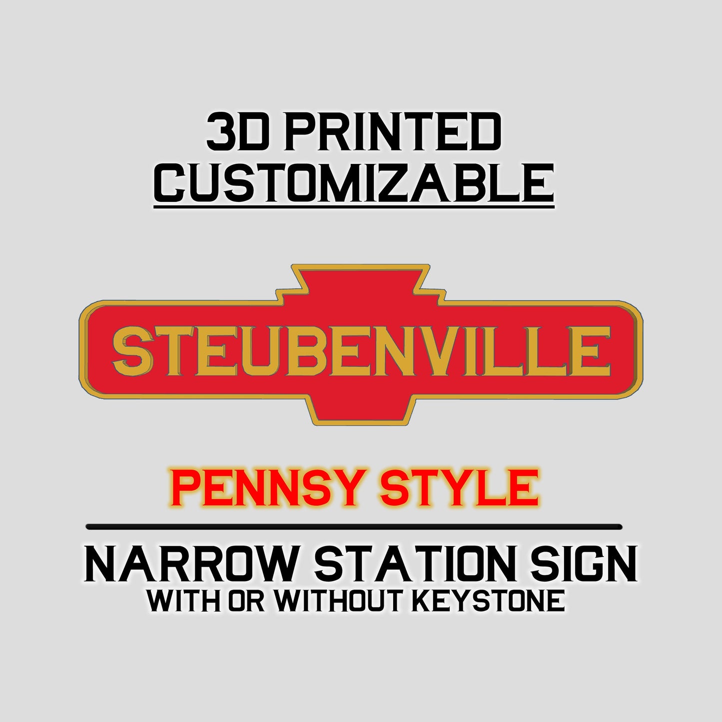 Pennsy Narrow Station Sign – Customizable 3D Printed Railroad Plaque