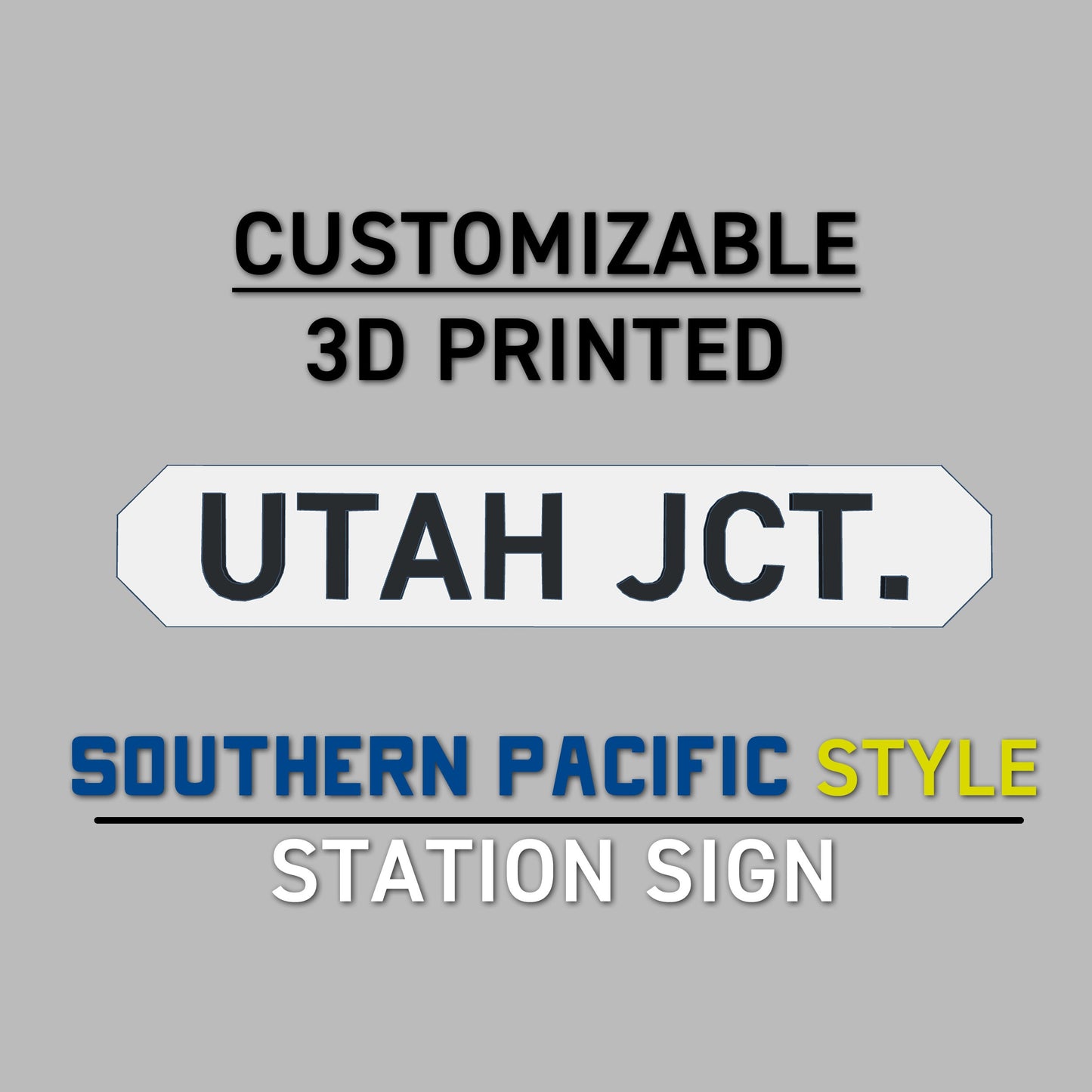 Southern Pacific Style Station Sign – Customizable 3D Printed Railroad Plaque