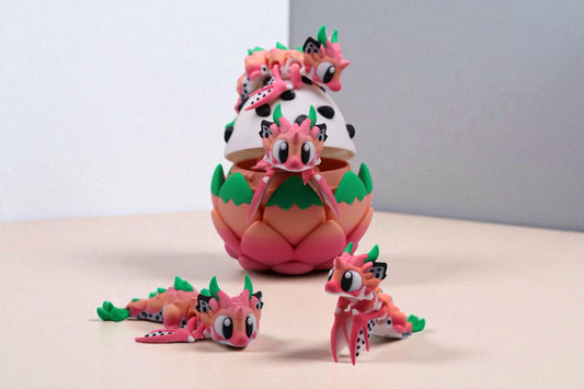 Dragon Fruit Dragon and Egg - Cute 3D Printed Articulated Fidget Toy