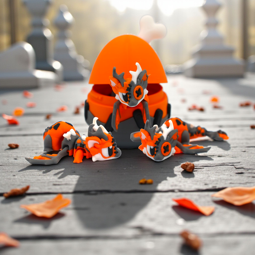 Halloween Dragon & Egg – Articulated 3D Printed Figurine, Spooky Decor, Fidget Set