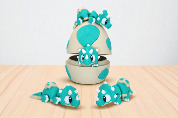 Triceratops and Egg | Articulated Dinosaur Fidget Toy | Cute Dino Gift or Decor | Collectible Desk Toy | Multiple Colors